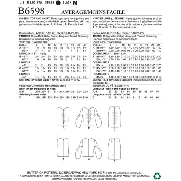 Butterick B6598 Lisette Sewing Pattern Misses Top & Skirt Ruched Fitted 6-14 - Picture 2 of 6